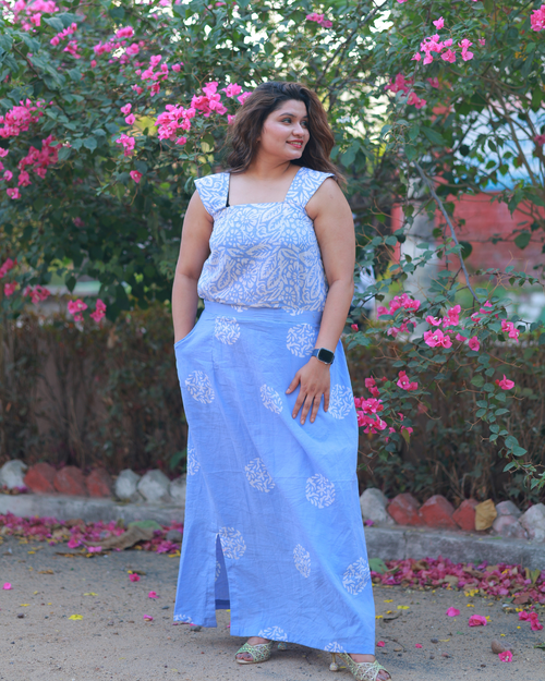 Aabha Co-Ord Set – Powder Blue Bloom