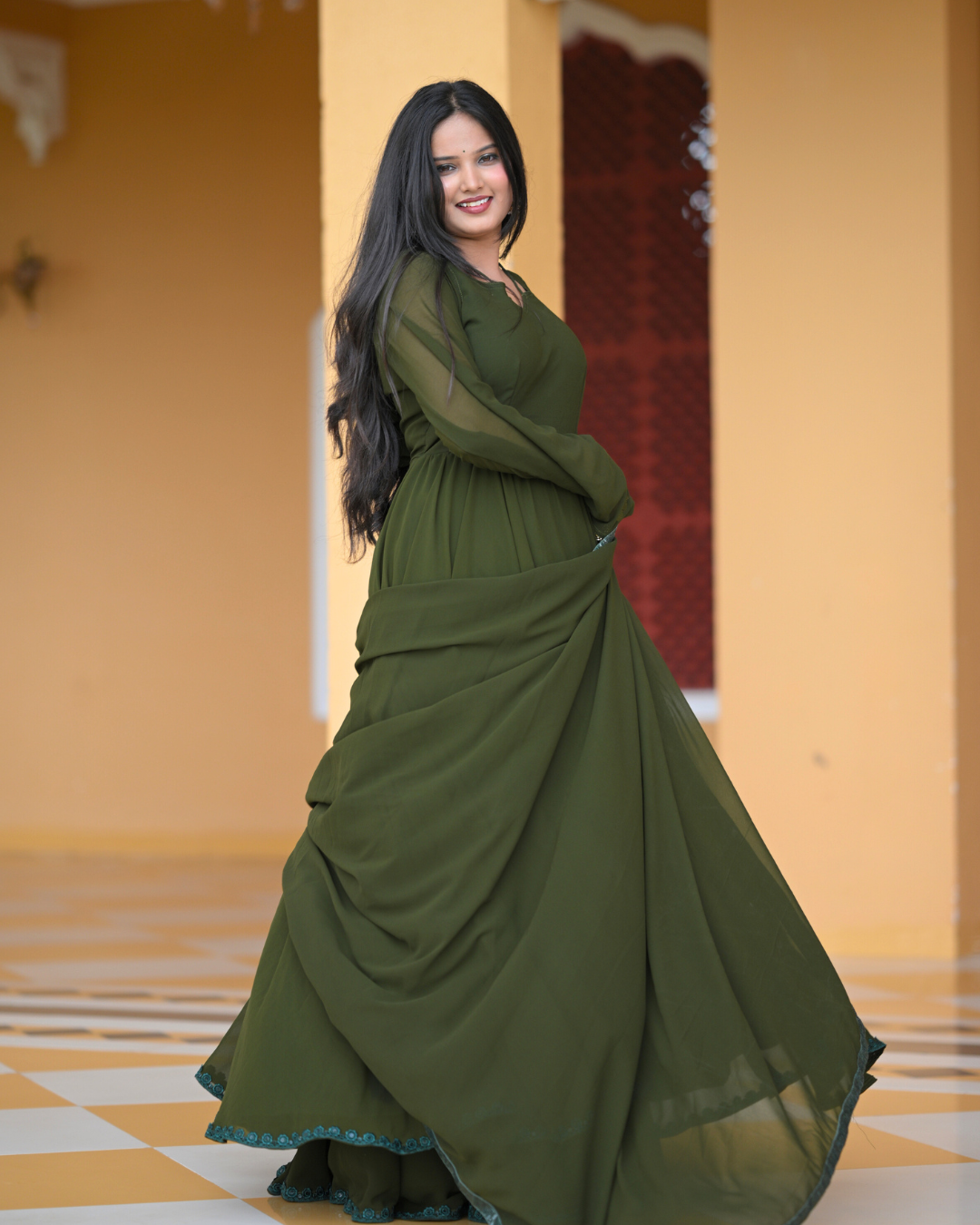 Meher Olive Green Anarkali Suit  Sukkoon Clothing