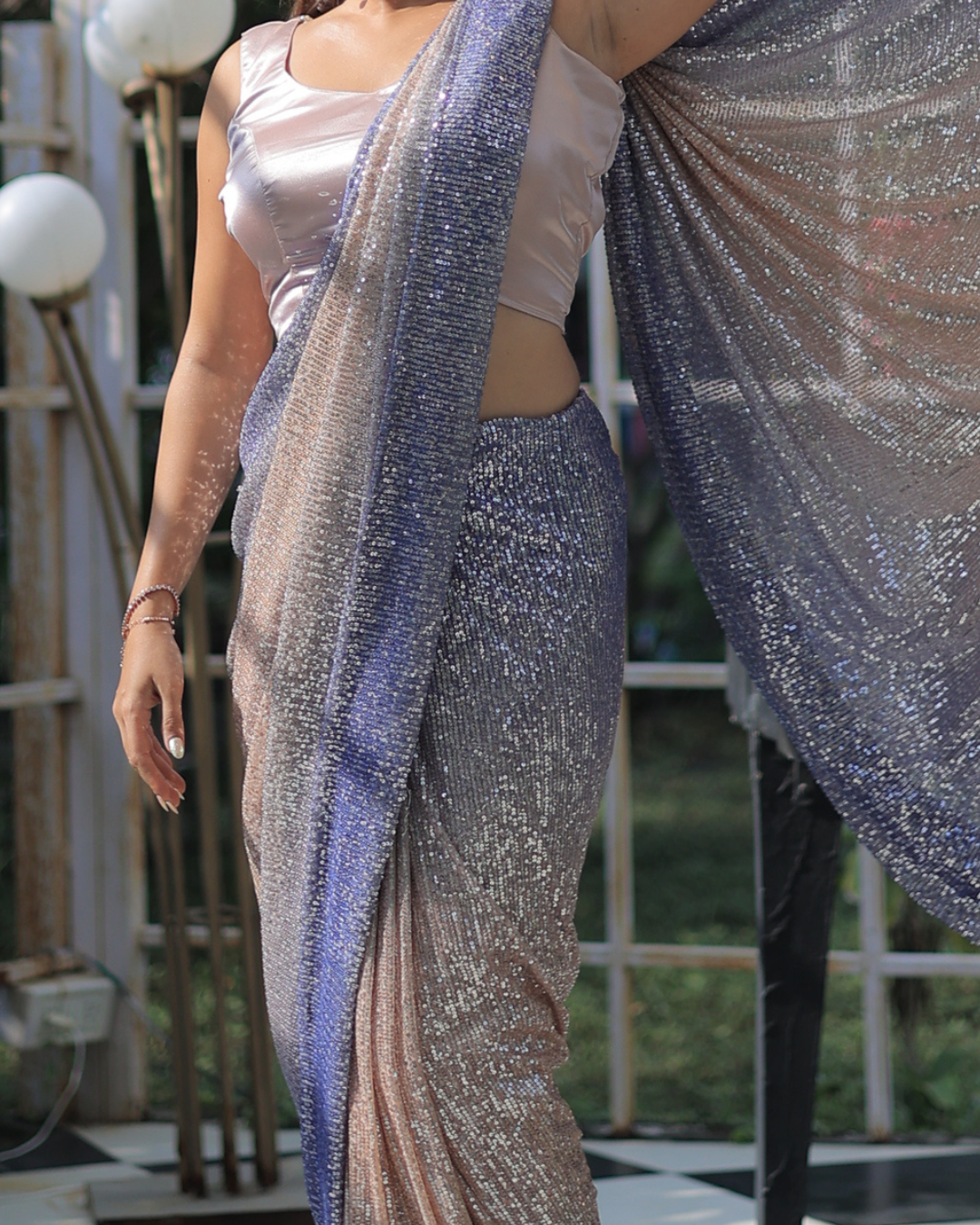 Iridescent Charm – Sequin Pre-Draped Saree from the Ivana Collection