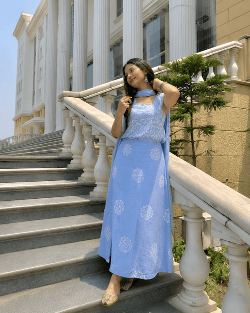 Aabha Co-Ord Set – Powder Blue Bloom - Sukkoon Clothing