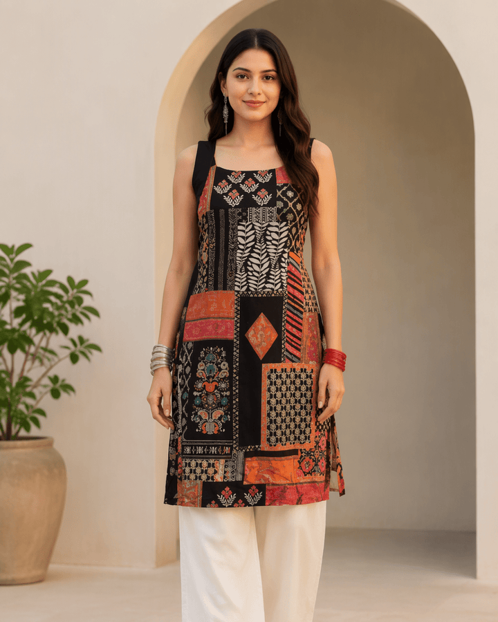 Black Patchwork Kurta Set - Sukkoon Clothing