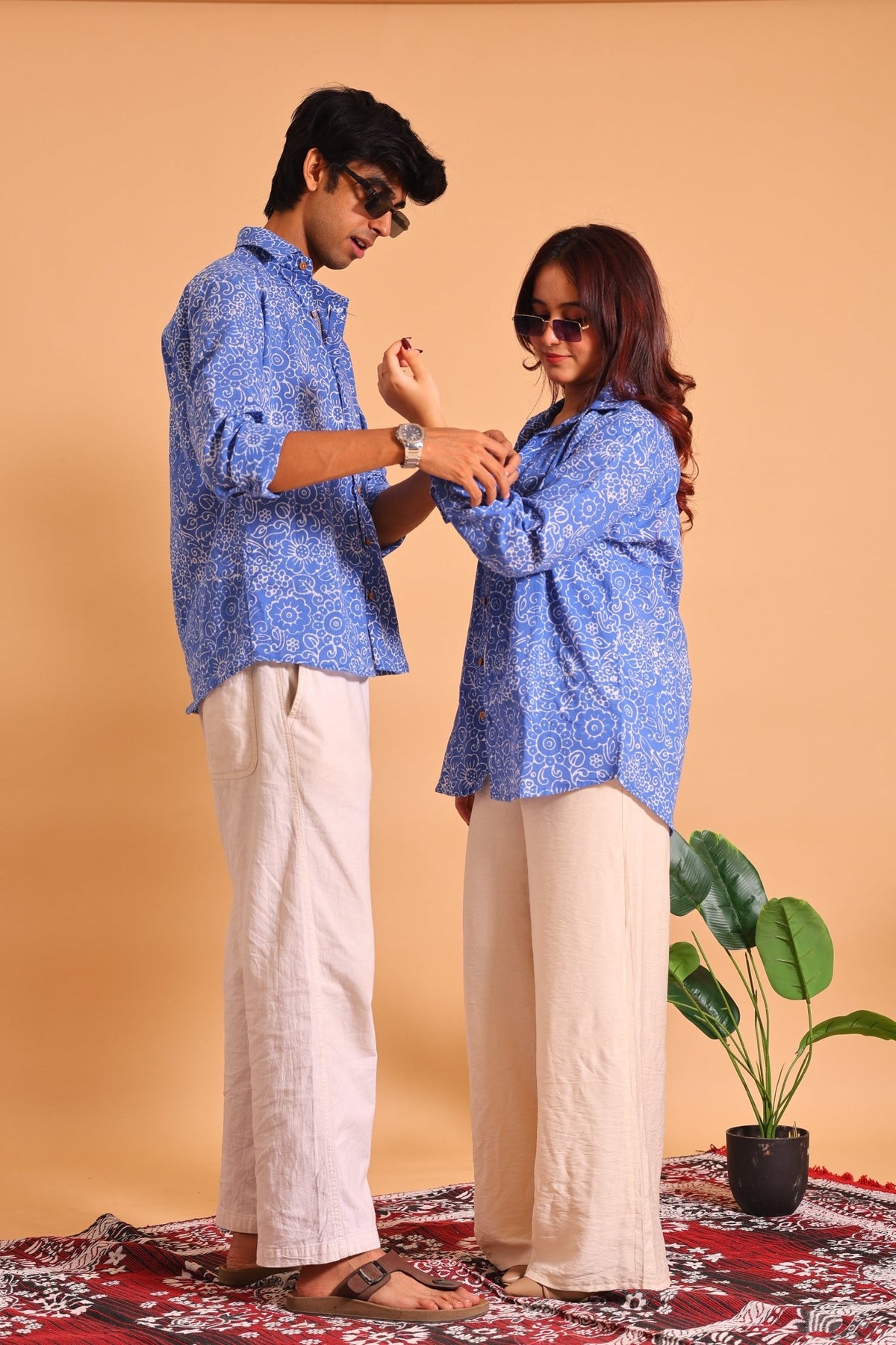 Blue Bherugarh Couple Shirt - Sukkoon Clothing