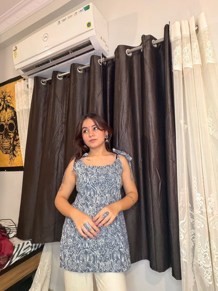 Blue Bloom Tie-Up Kurti - Sukkoon Clothing