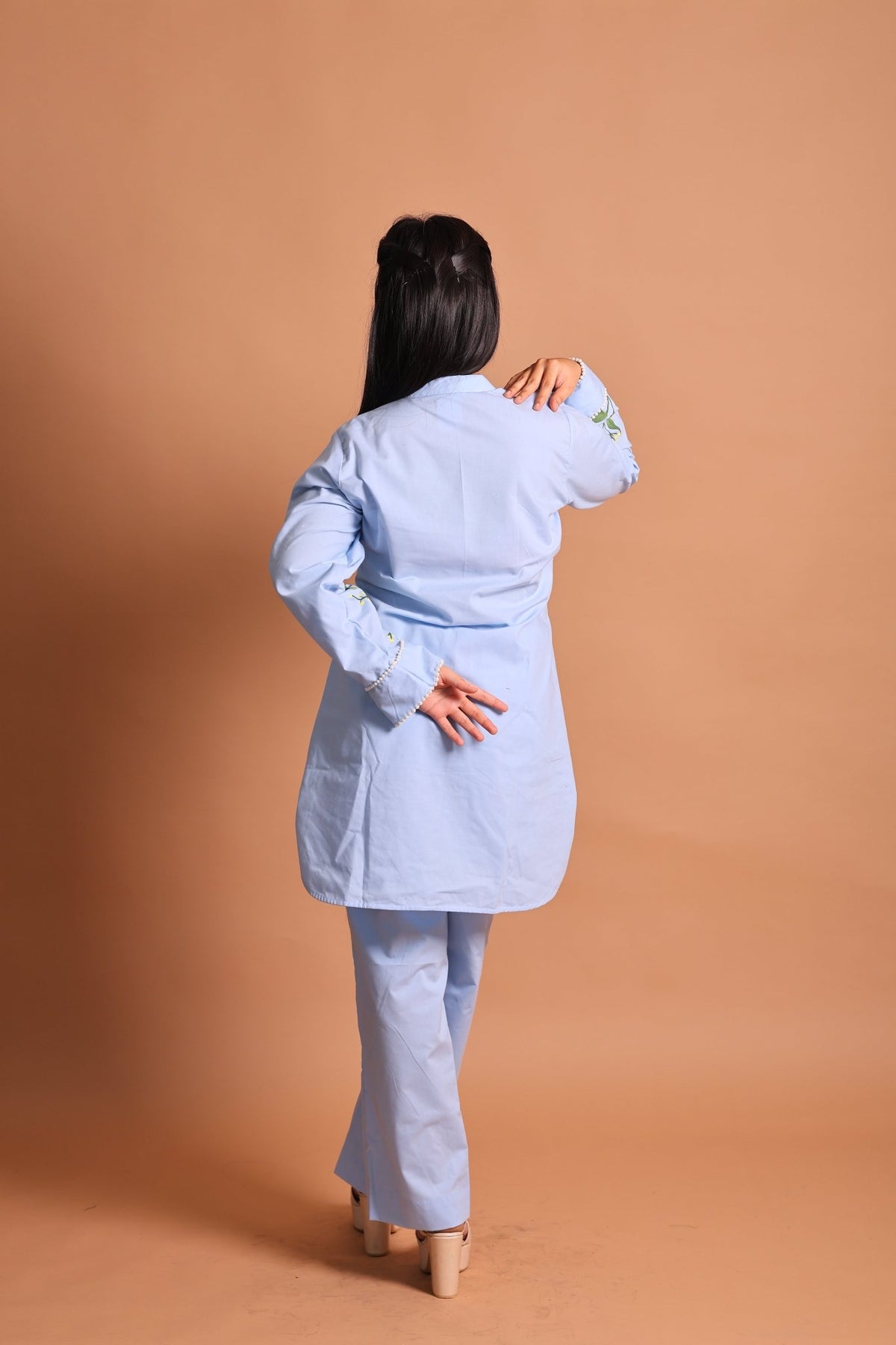 Blue Floral Hand-Painted Co-ord Set - Sukkoon Clothing