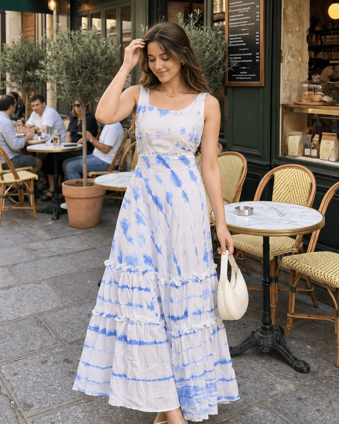 Blue Lehariya Tiered Maxi Dress - Sukkoon Clothing