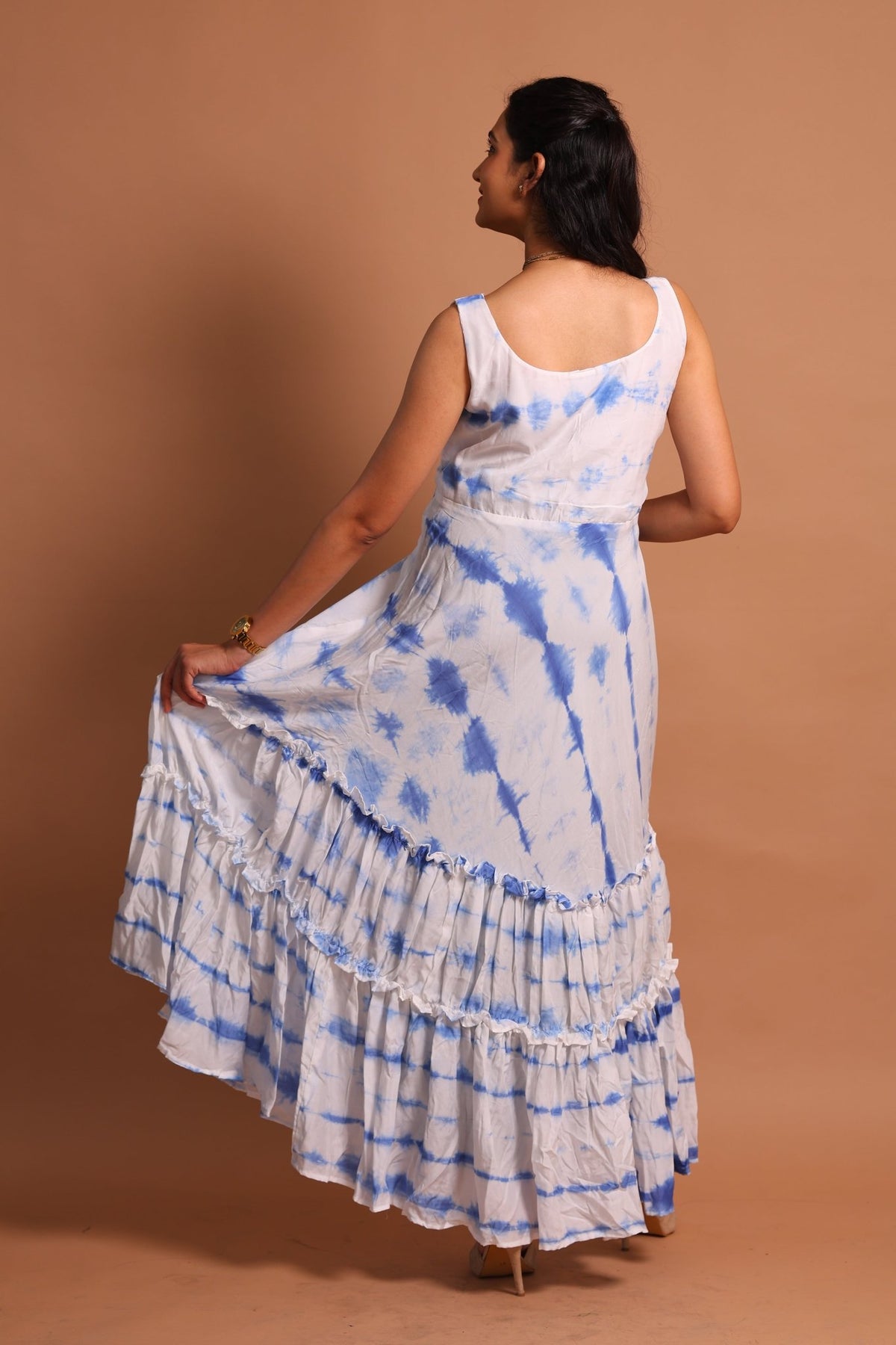 Blue Lehariya Tiered Maxi Dress - Sukkoon Clothing