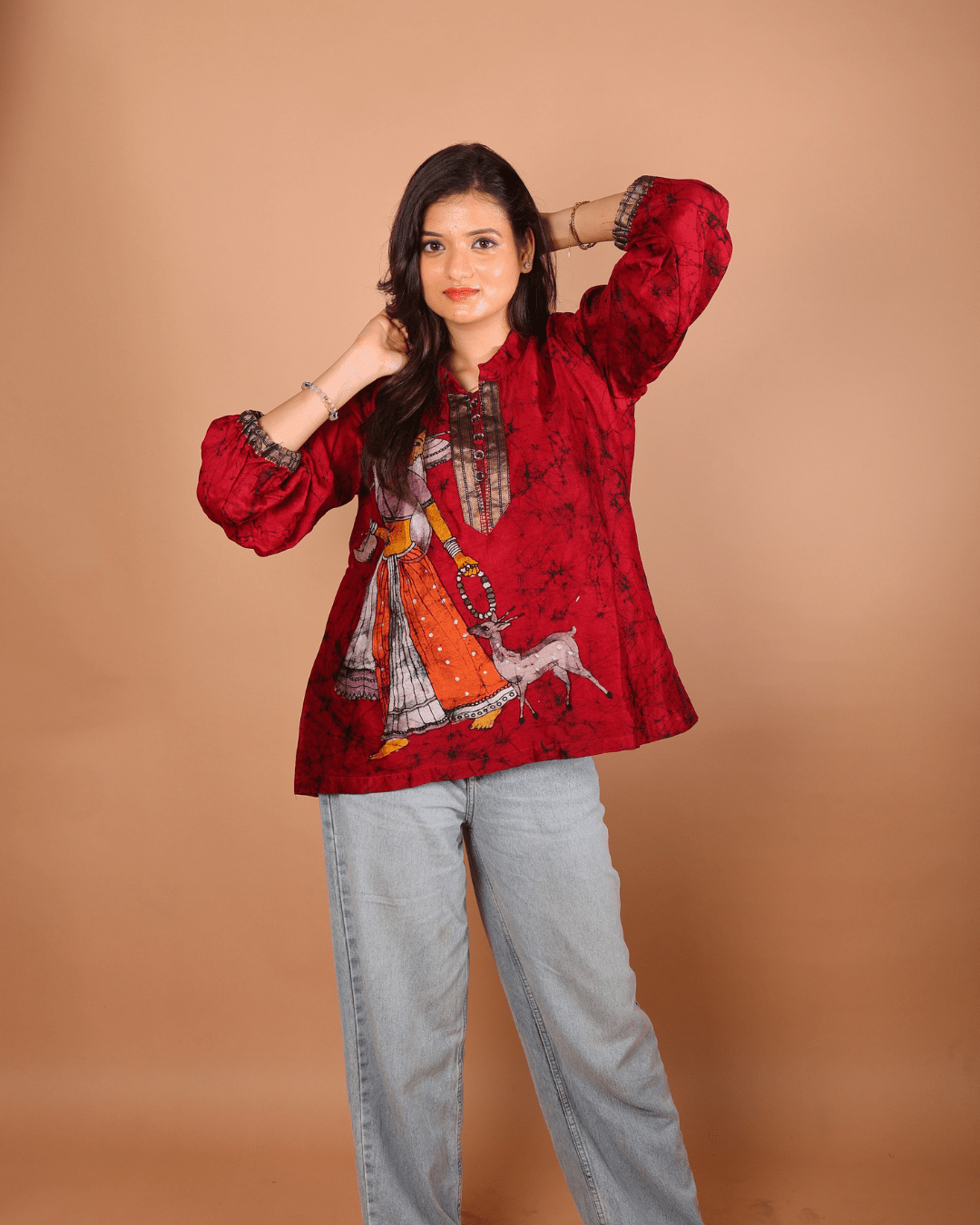 Crimson Folk Top - Sukkoon Clothing