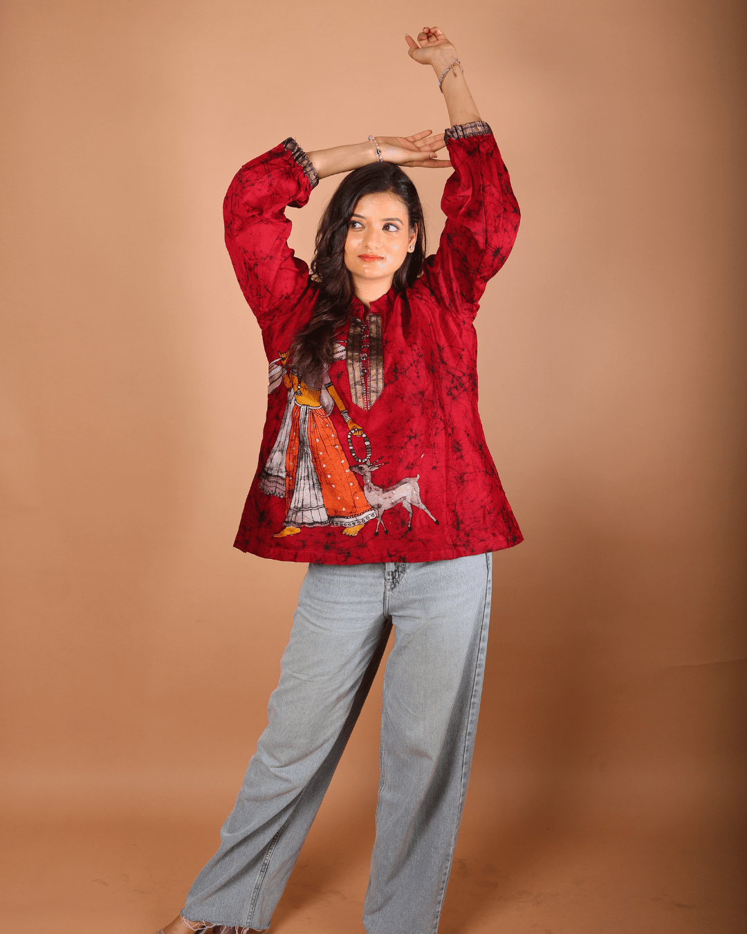Crimson Folk Top - Sukkoon Clothing
