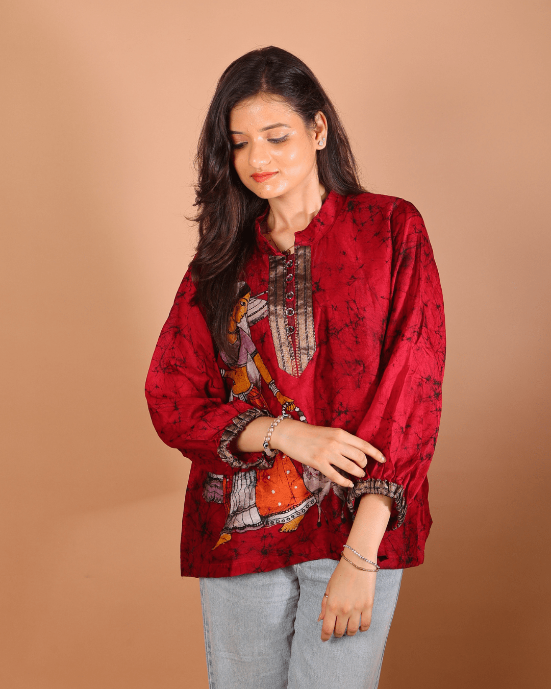 Crimson Folk Top - Sukkoon Clothing