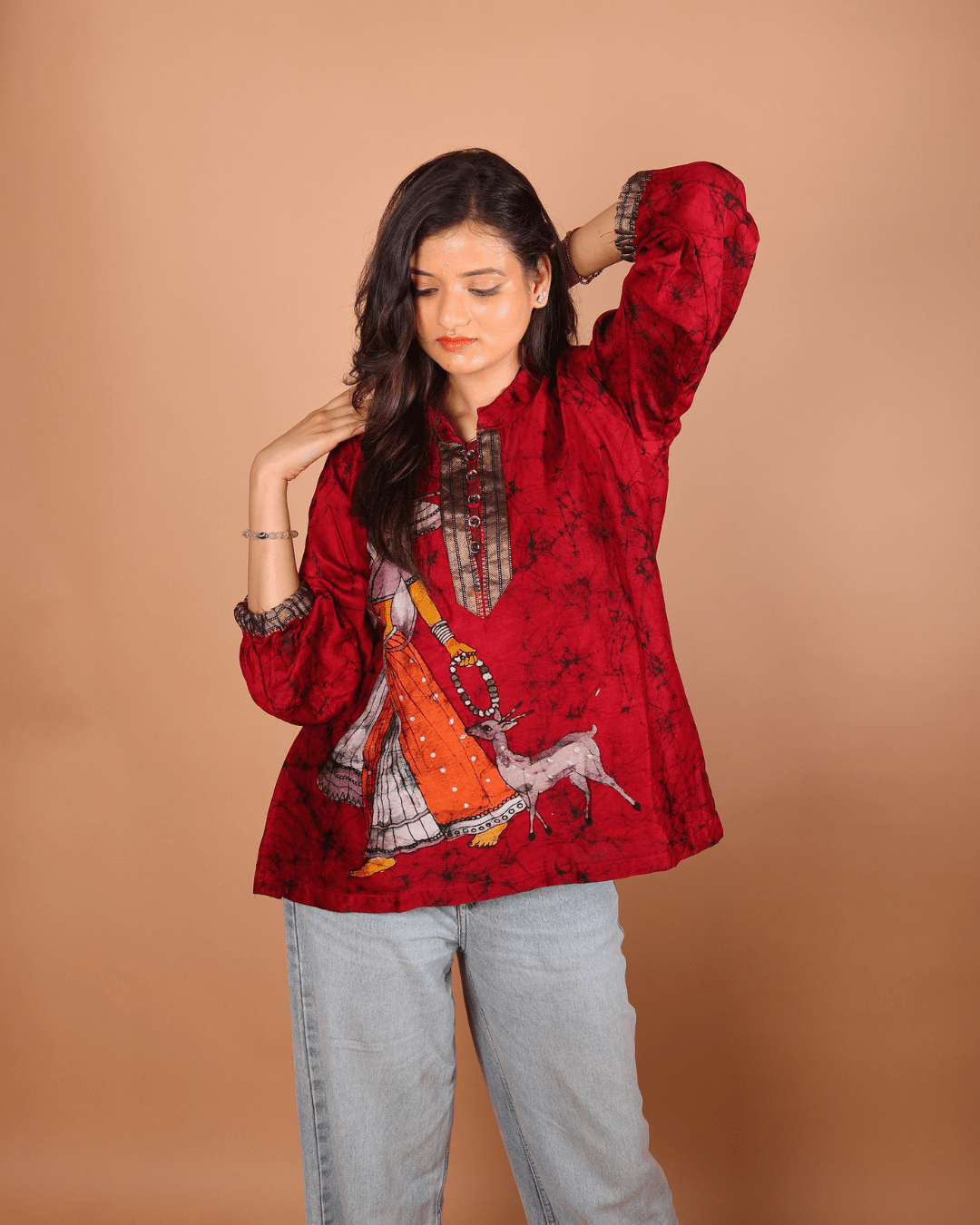 Crimson Folk Top - Sukkoon Clothing