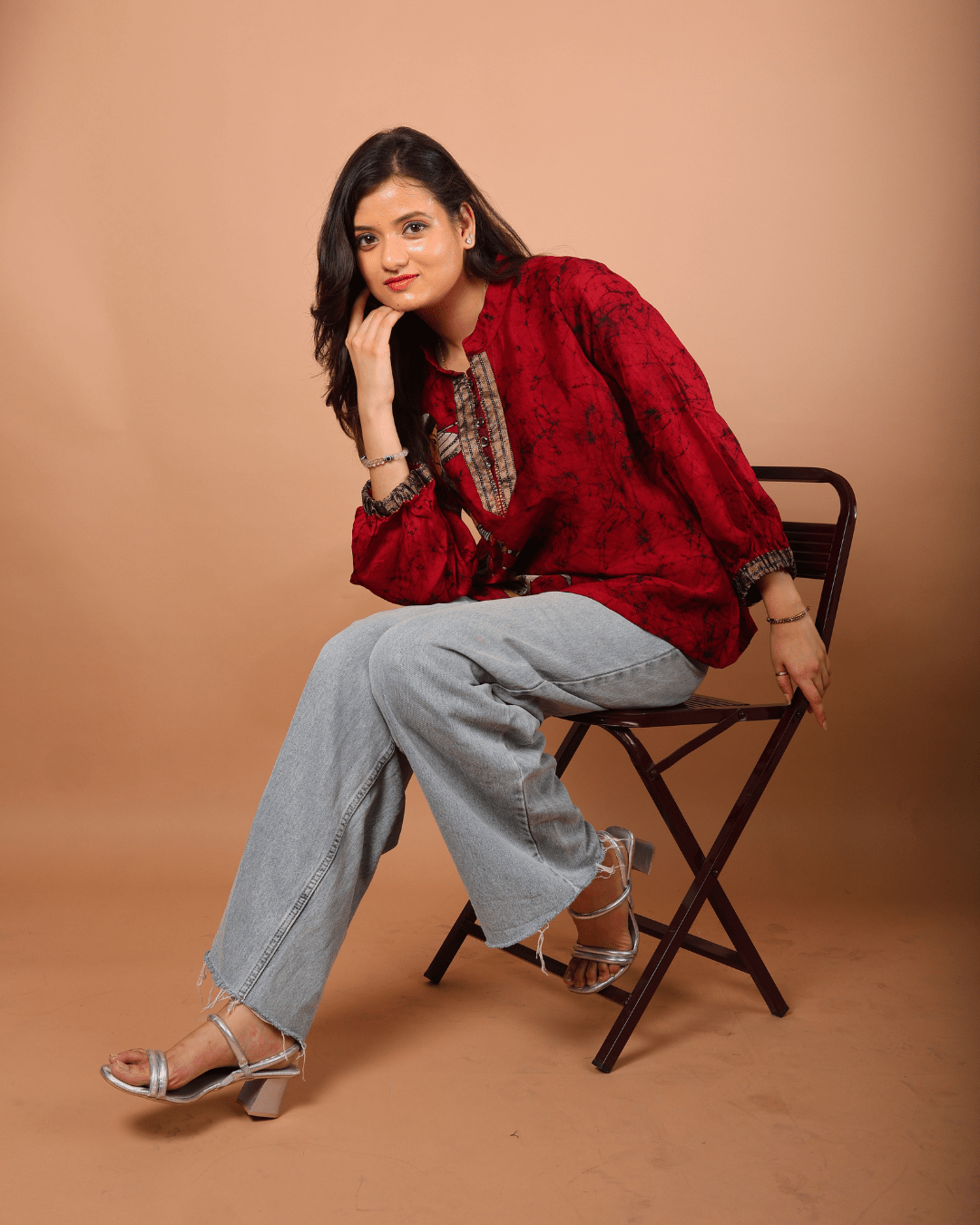 Crimson Folk Top - Sukkoon Clothing