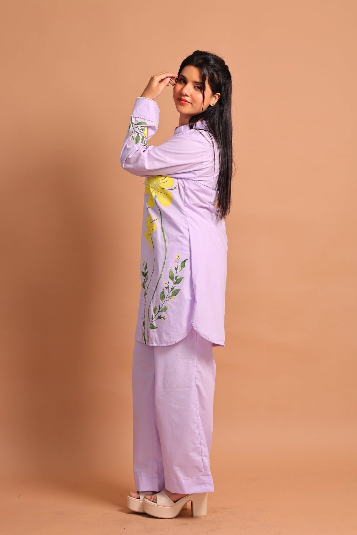 Lilac Floral Hand-Painted Co-ord Set - Sukkoon Clothing