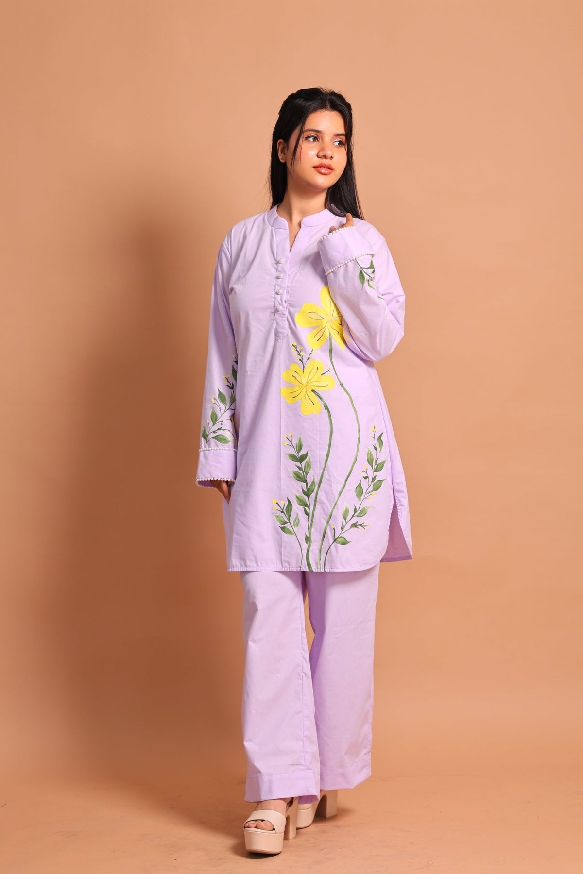 Lilac Floral Hand-Painted Co-ord Set - Sukkoon Clothing