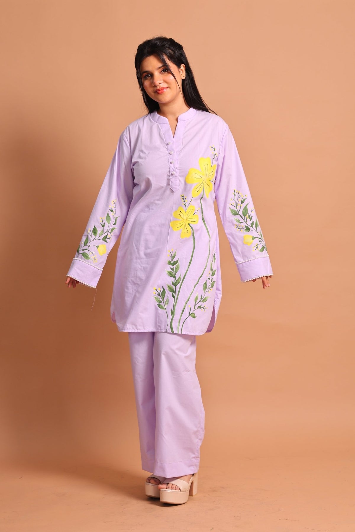 Lilac Floral Hand-Painted Co-ord Set - Sukkoon Clothing