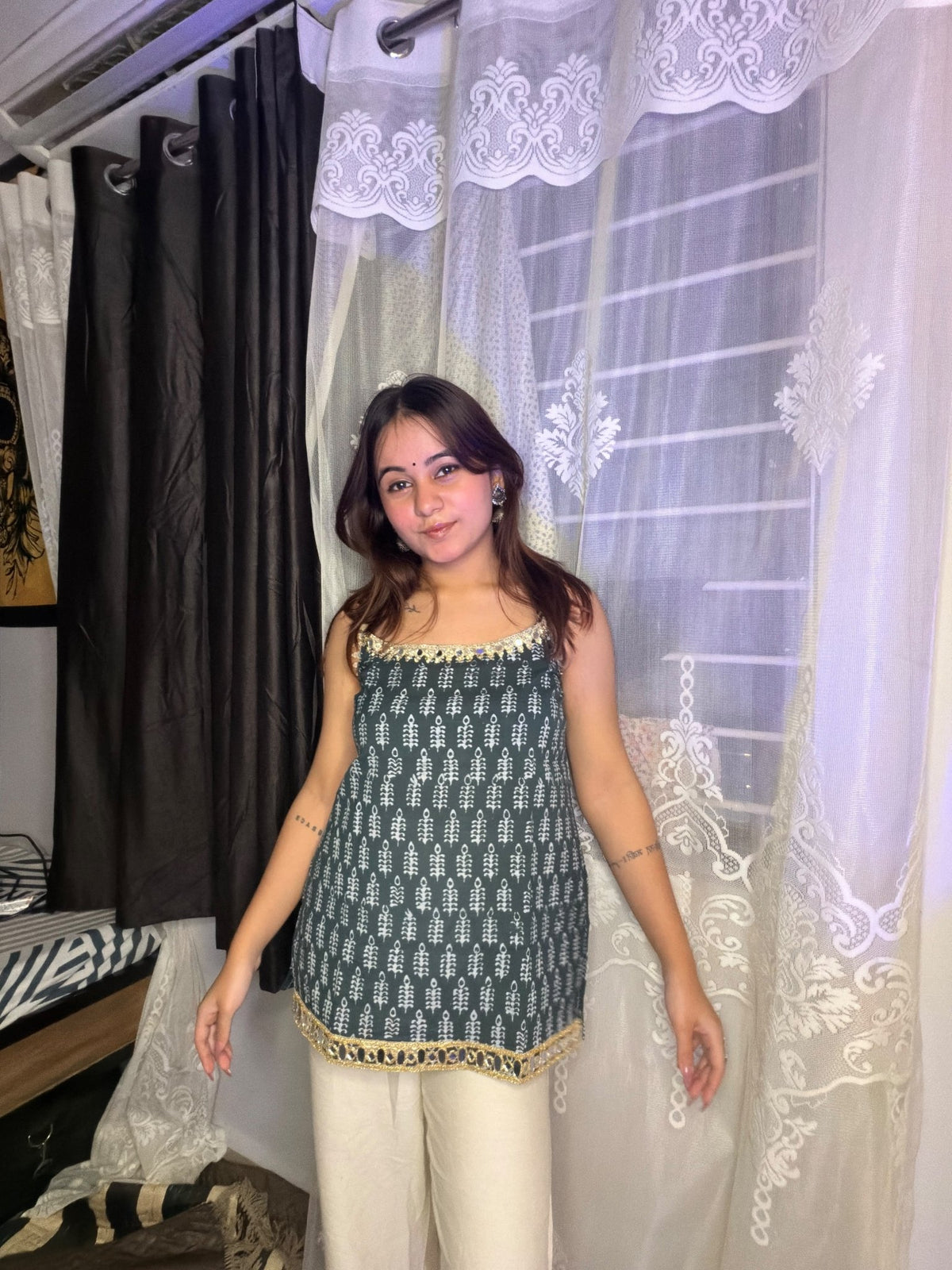 Midnight Bloom Mirror Kurti - Sukkoon Clothing