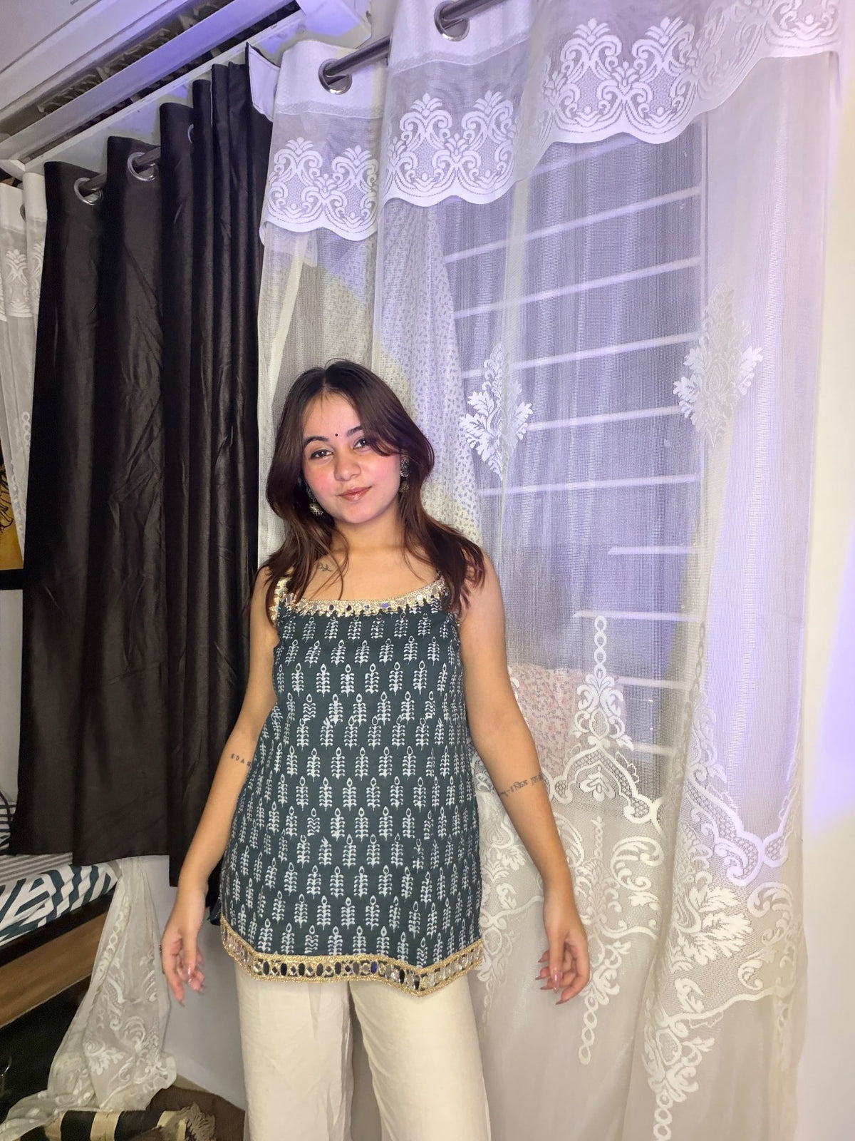 Midnight Bloom Mirror Kurti - Sukkoon Clothing
