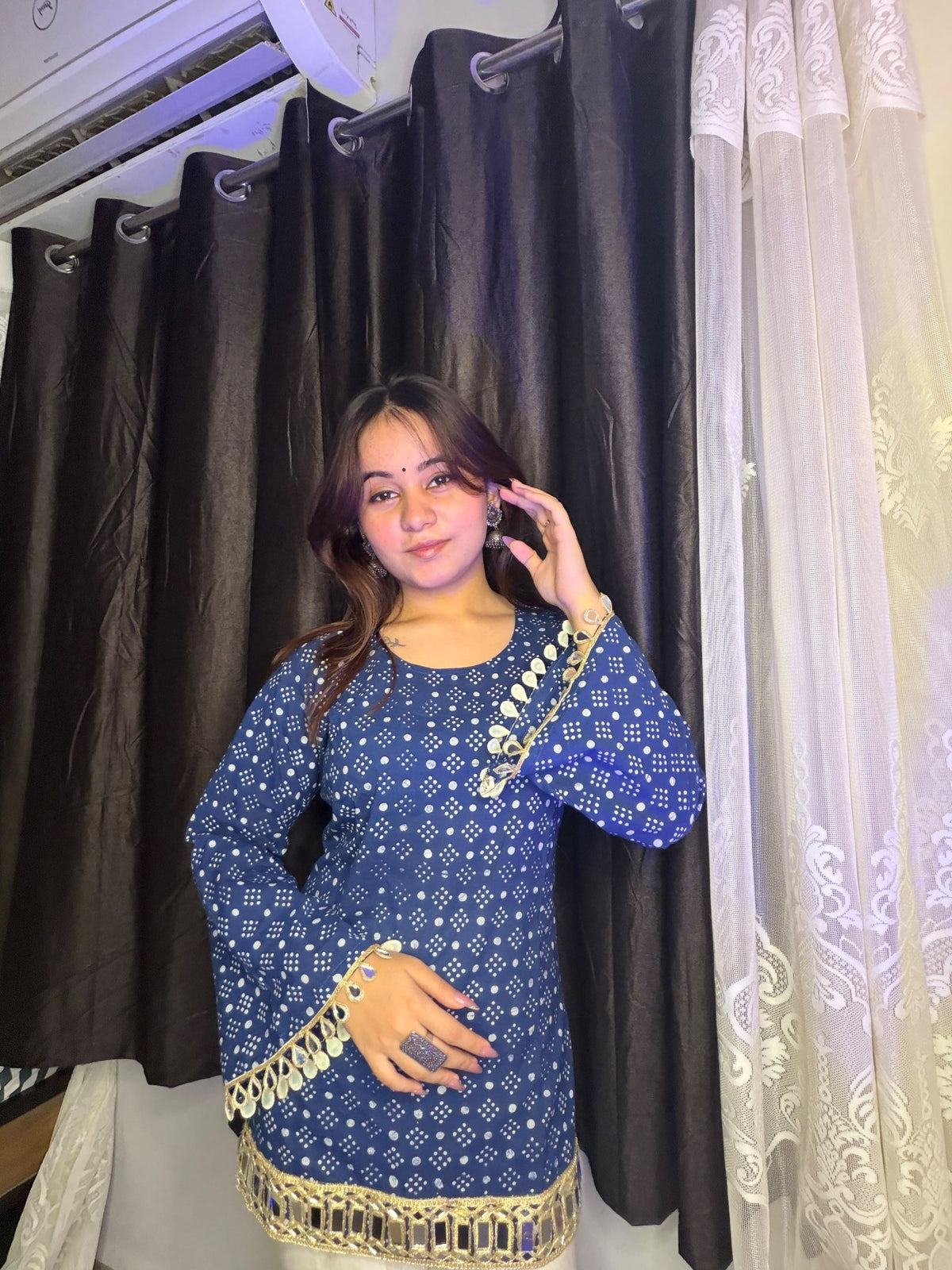 Midnight Blue Mirror Kurti - Sukkoon Clothing