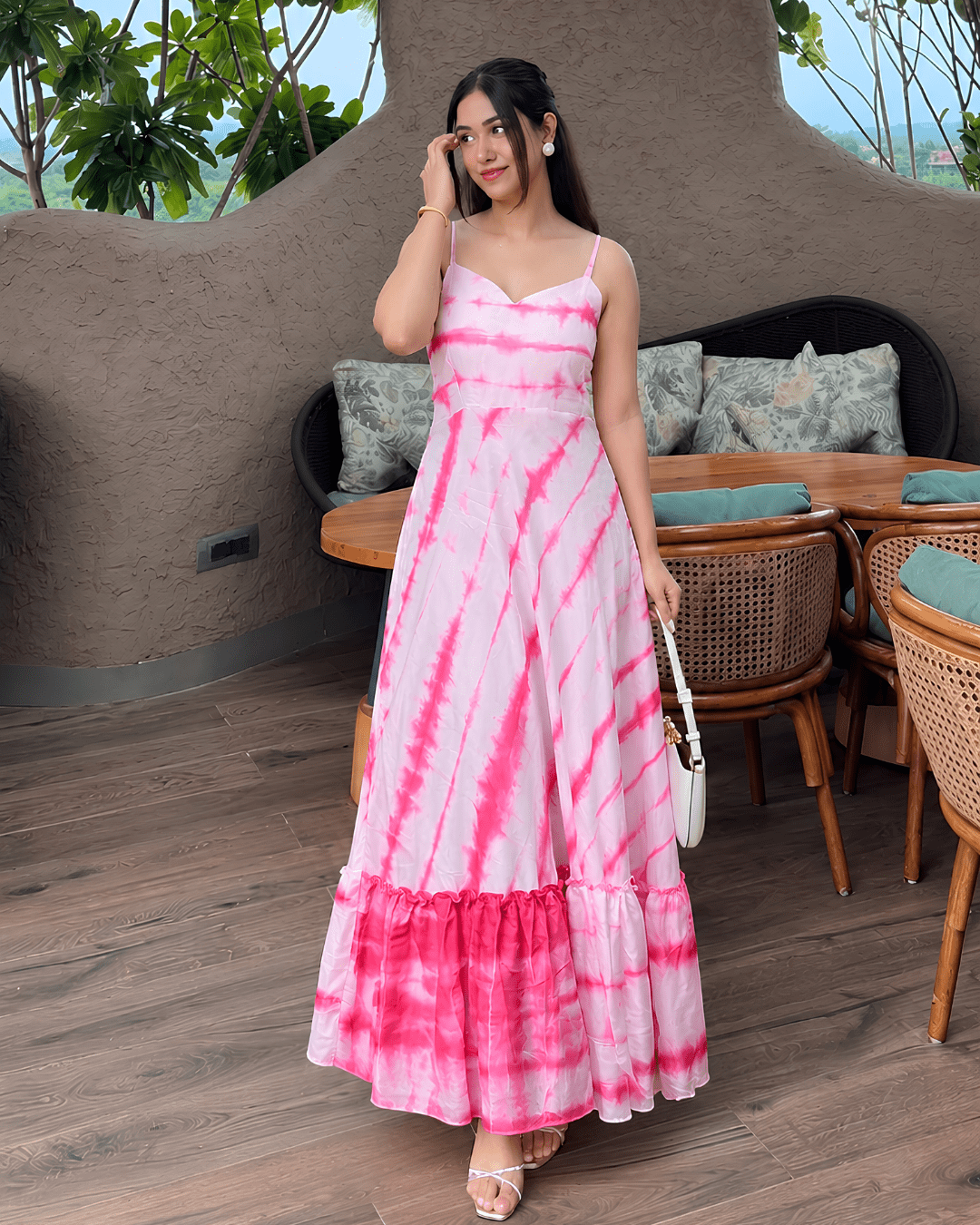 Pink Lehariya Maxi Dress - Sukkoon Clothing