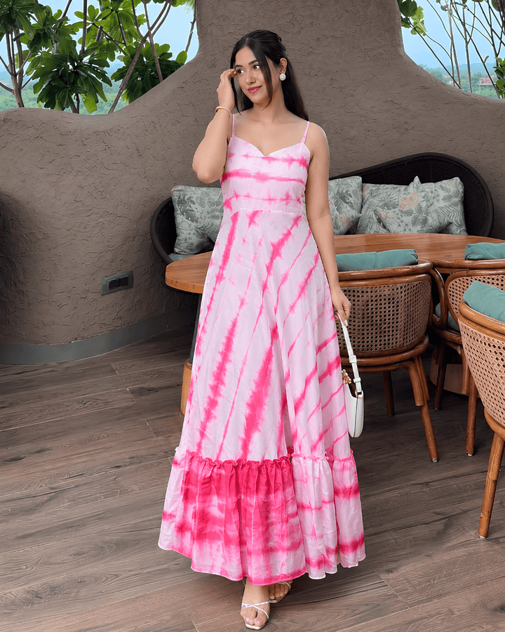 Pink Lehariya Maxi Dress - Sukkoon Clothing