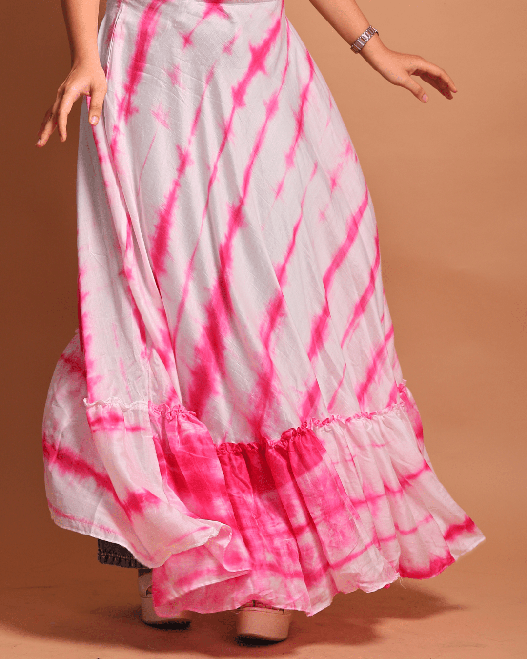 Pink Lehariya Maxi Dress - Sukkoon Clothing