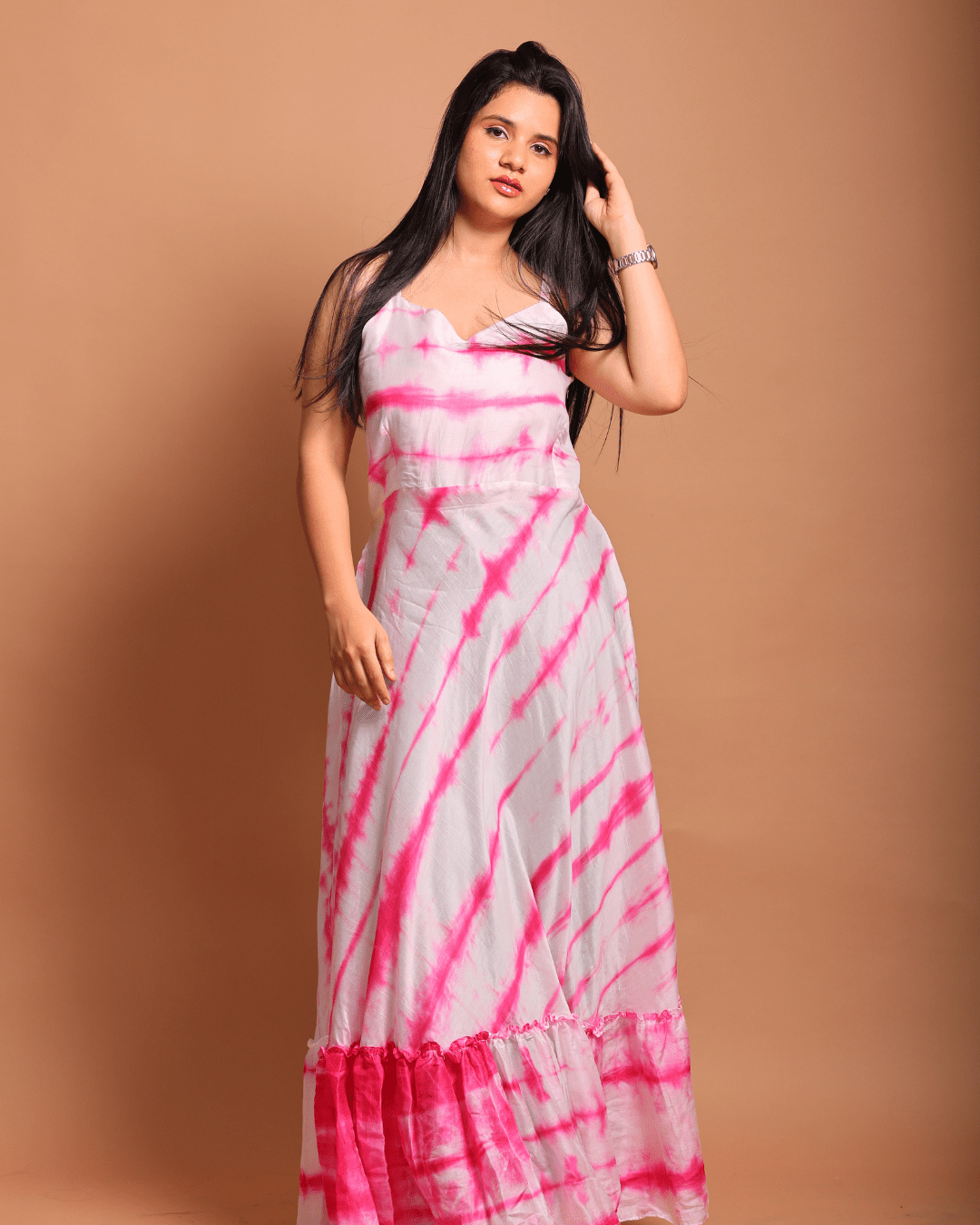 Pink Lehariya Maxi Dress - Sukkoon Clothing