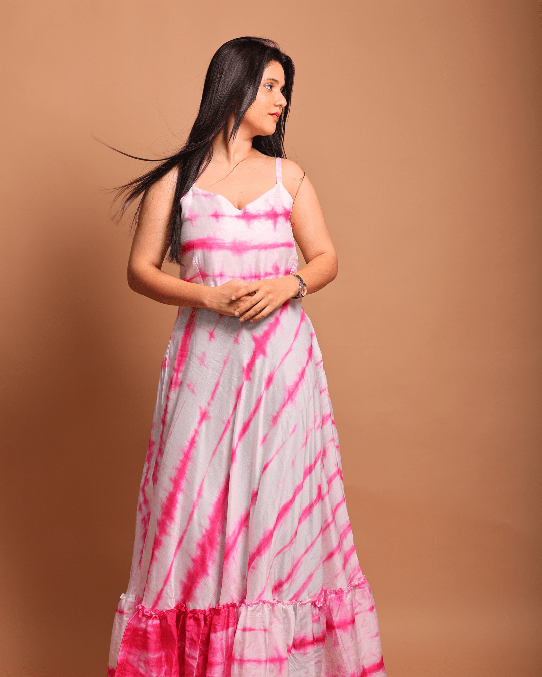 Pink Lehariya Maxi Dress - Sukkoon Clothing