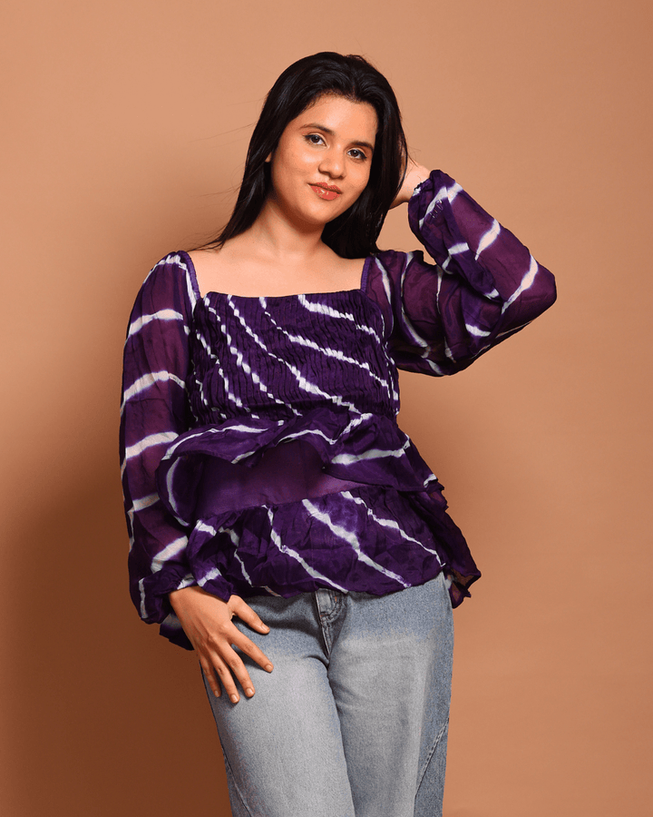 Purple Lehariya Tiered Top - Sukkoon Clothing