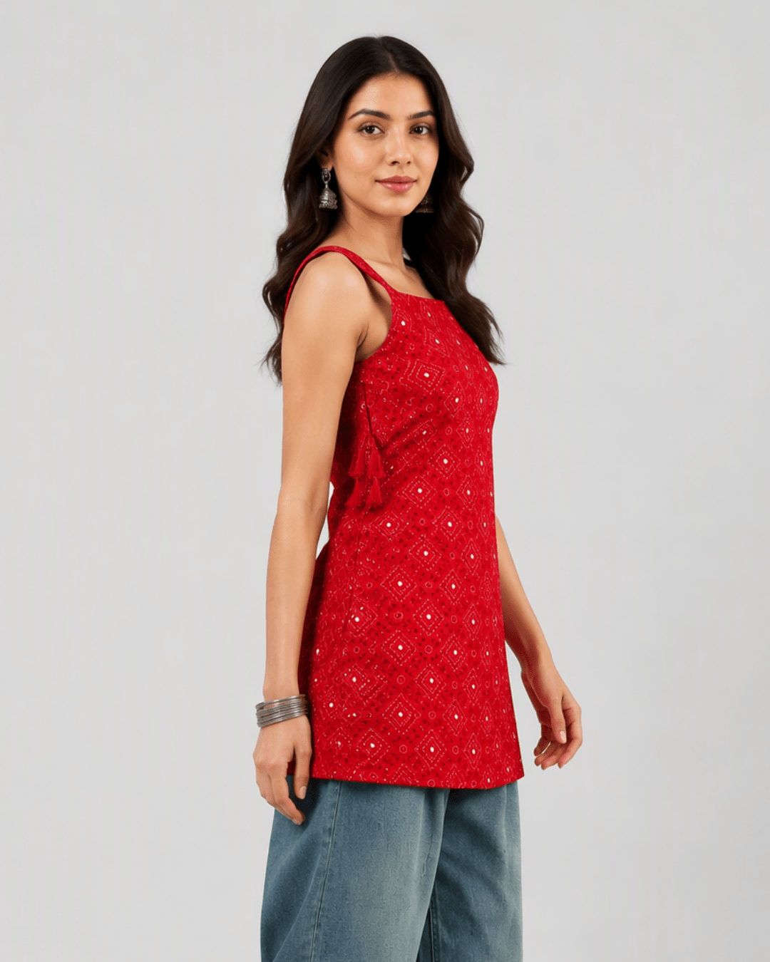Red Bandhani Navratri Kurti - Sukkoon Clothing
