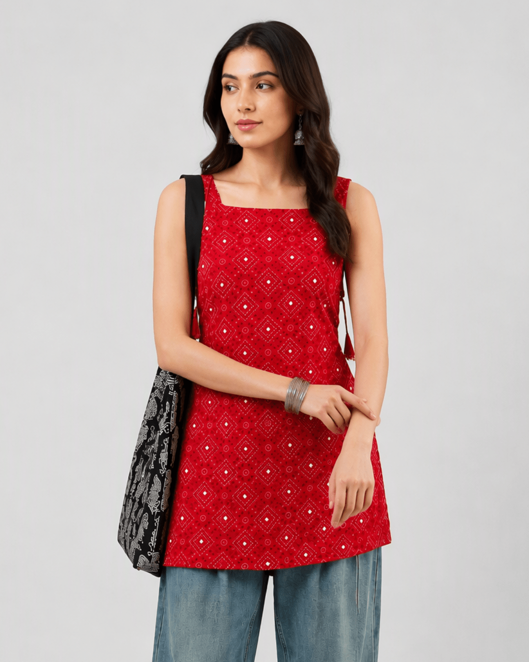 Red Bandhani Navratri Kurti - Sukkoon Clothing