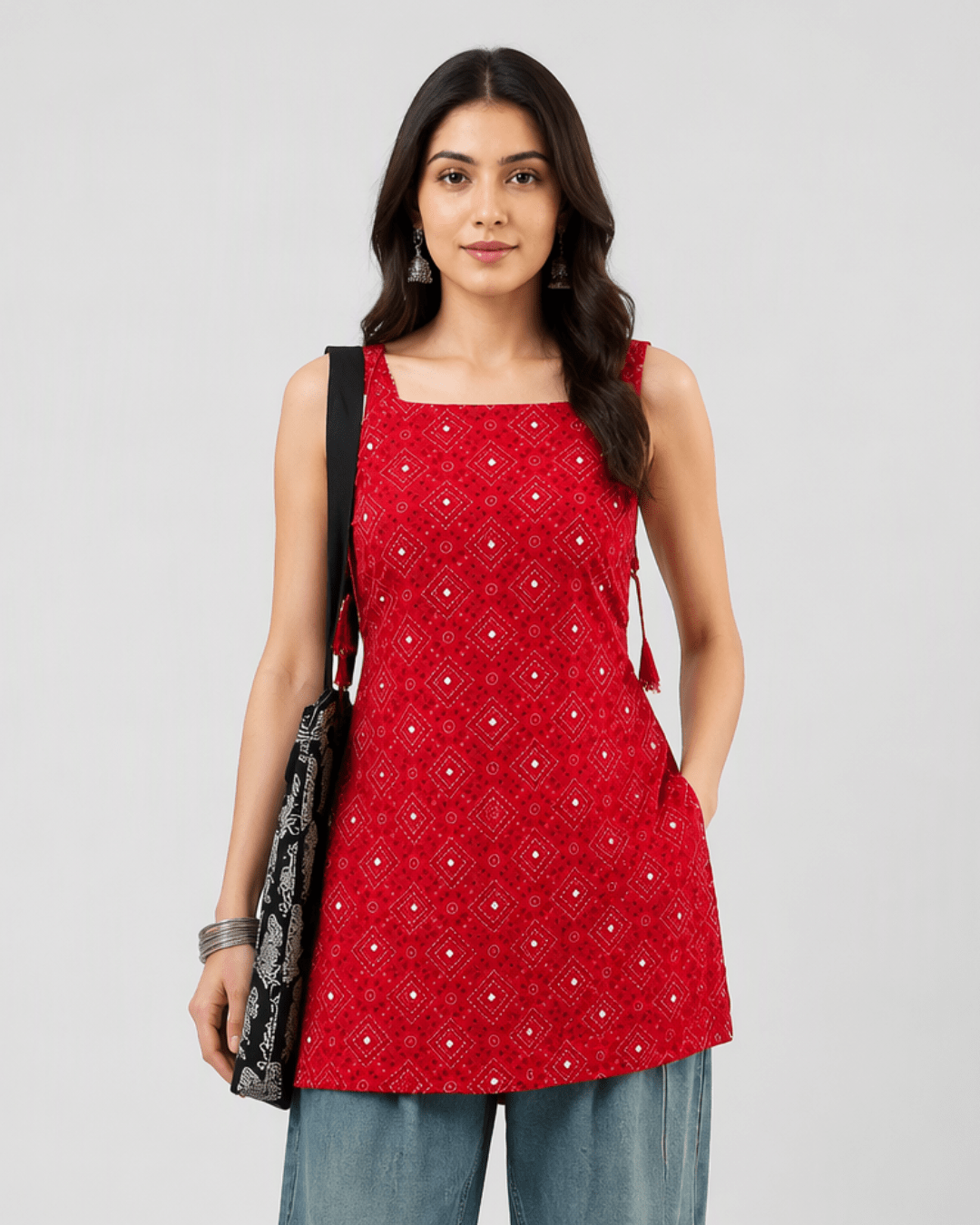Red Bandhani Navratri Kurti - Sukkoon Clothing