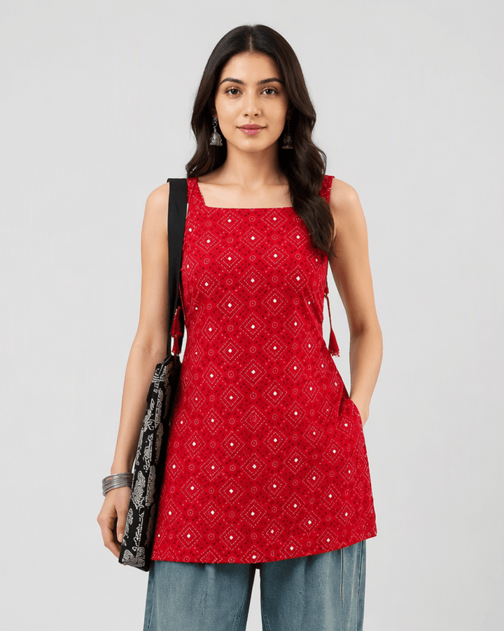 Red Bandhani Navratri Kurti - Sukkoon Clothing