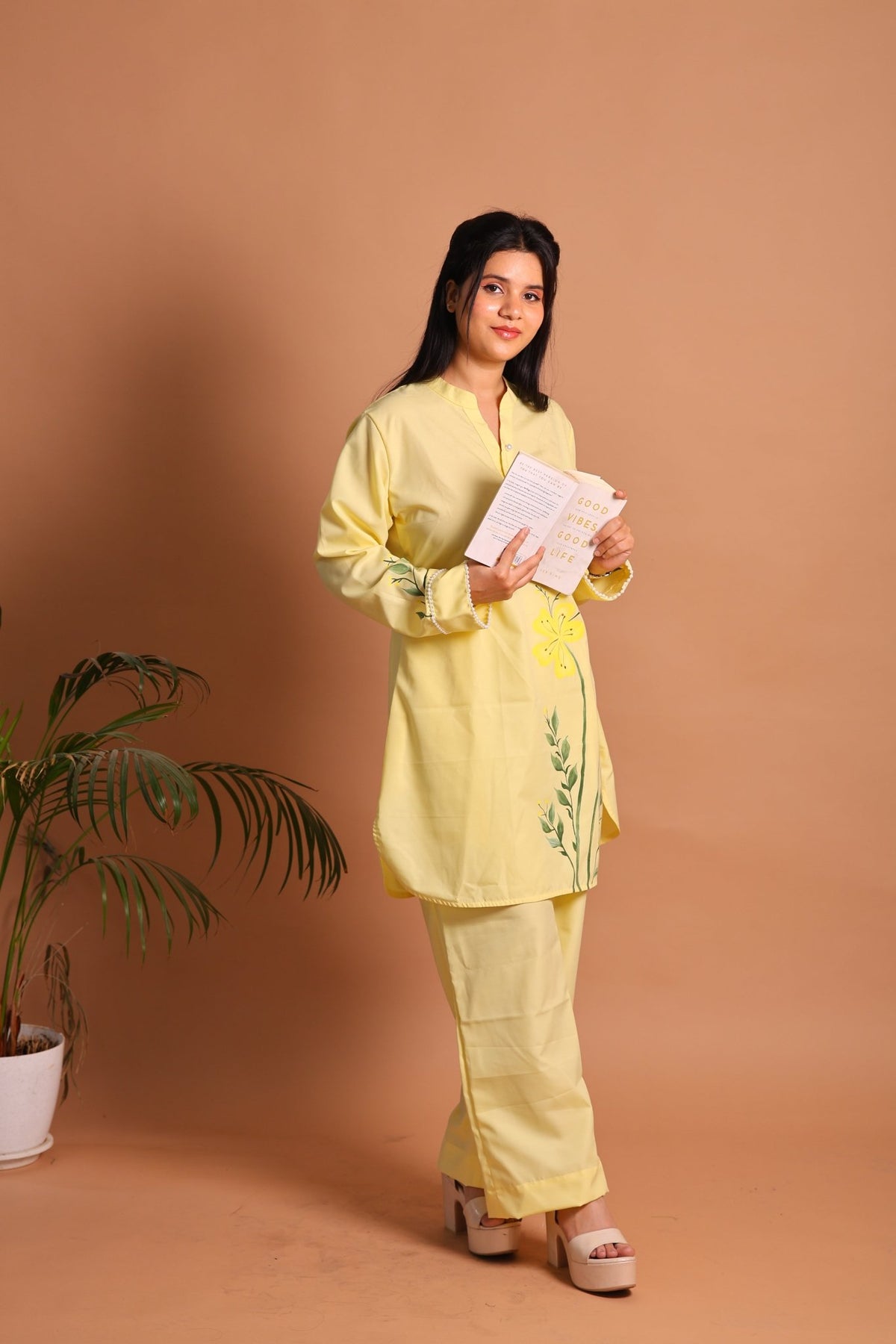 Yellow Floral Hand-Painted Co-ord Set - Sukkoon Clothing
