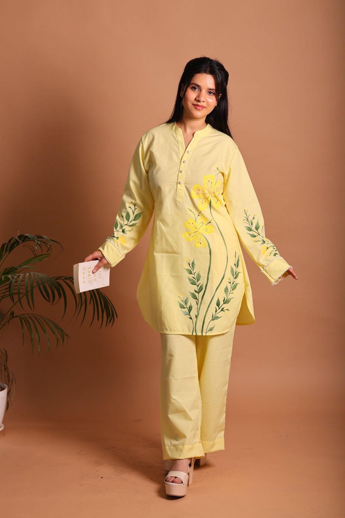 Yellow Floral Hand-Painted Co-ord Set - Sukkoon Clothing