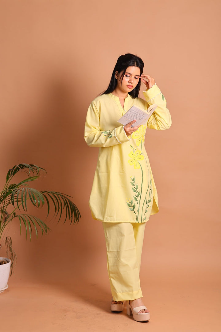 Yellow Floral Hand-Painted Co-ord Set - Sukkoon Clothing
