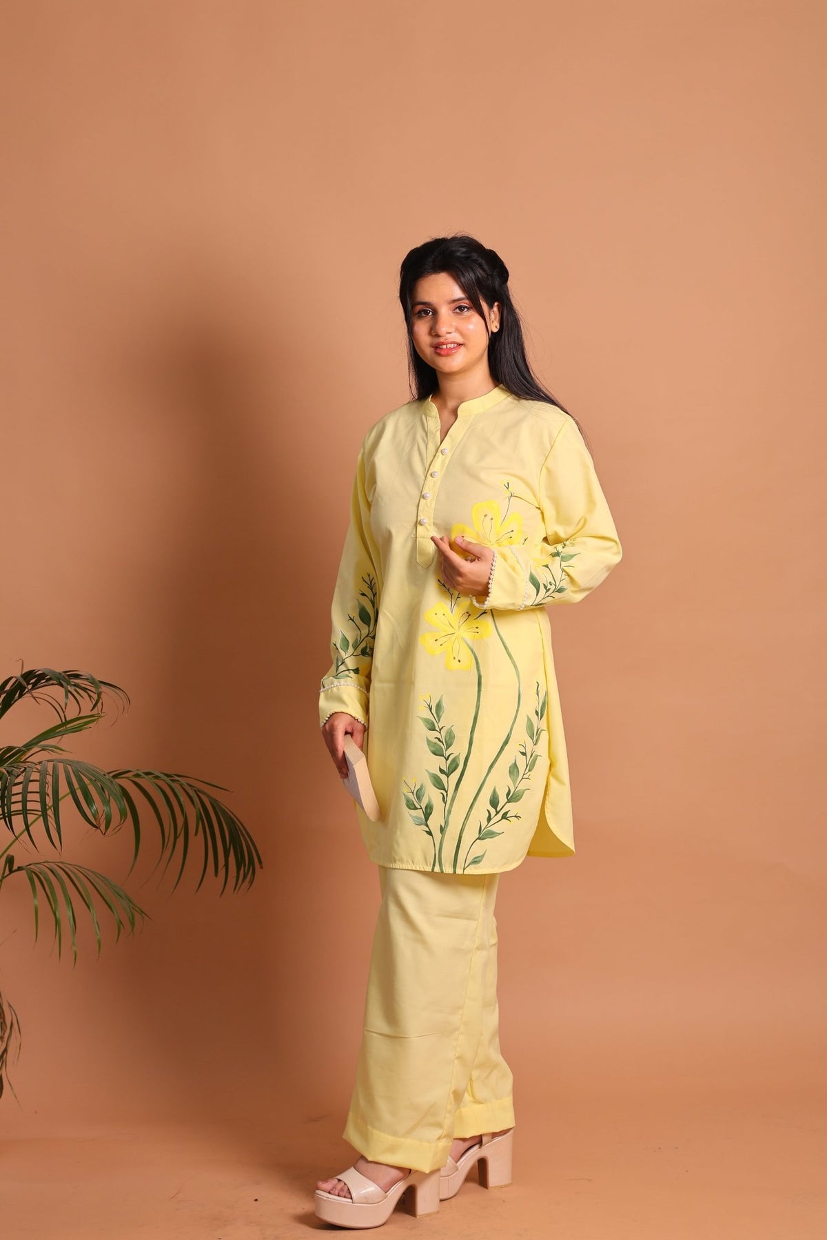 Yellow Floral Hand-Painted Co-ord Set - Sukkoon Clothing