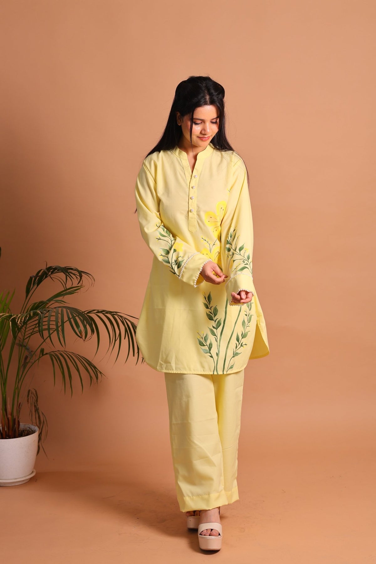 Yellow Floral Hand-Painted Co-ord Set - Sukkoon Clothing