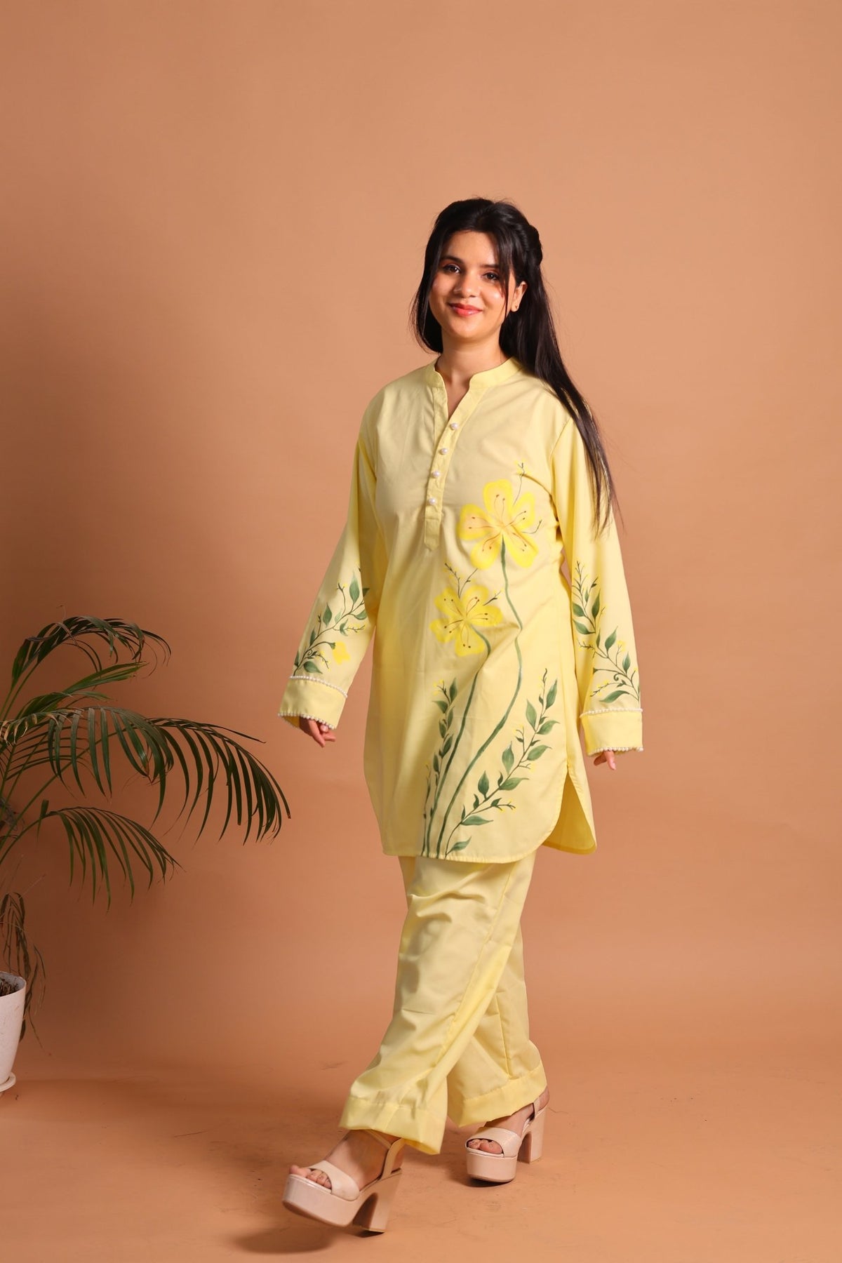 Yellow Floral Hand-Painted Co-ord Set - Sukkoon Clothing