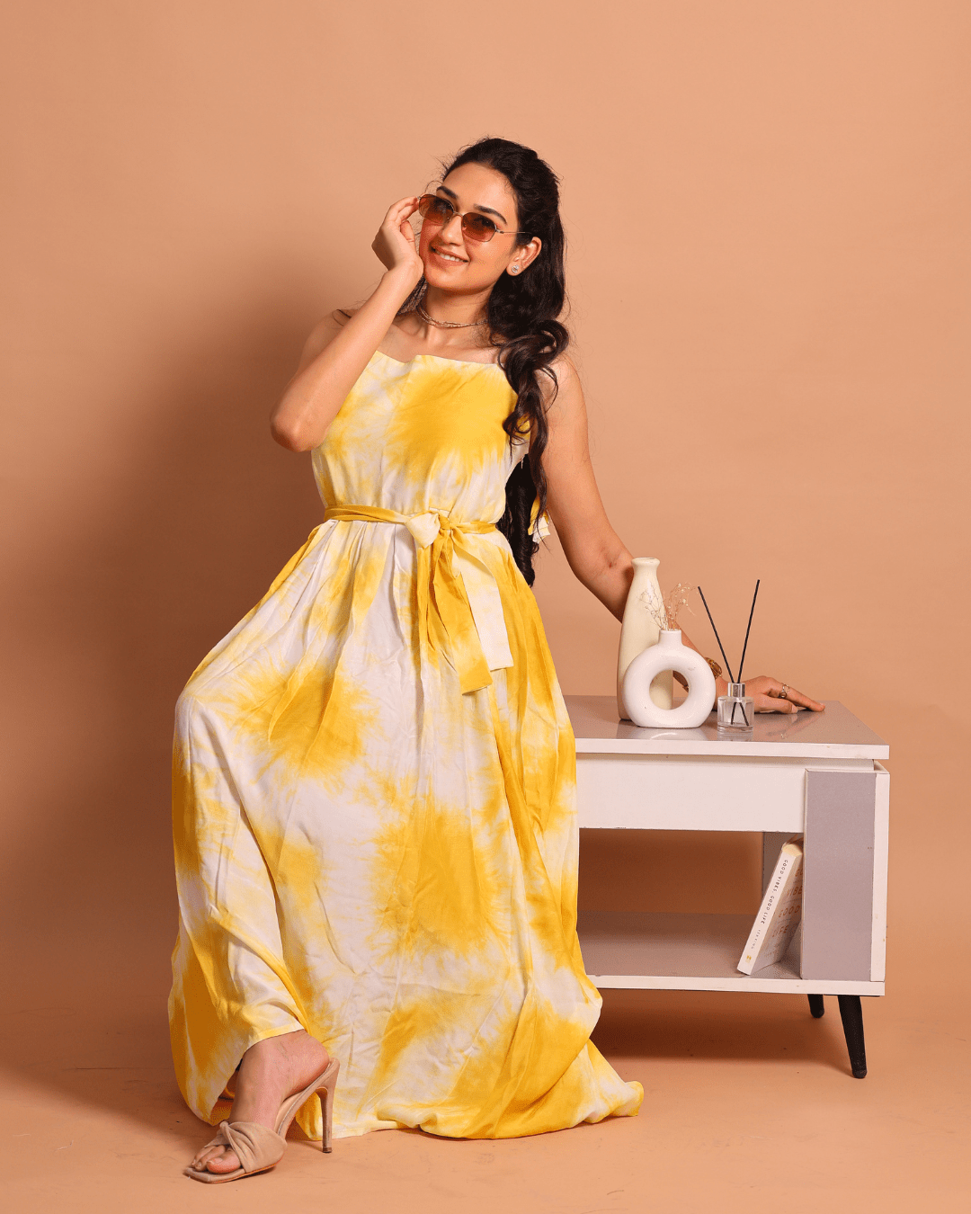 Yellow Lehariya Belted Dress - Sukkoon Clothing