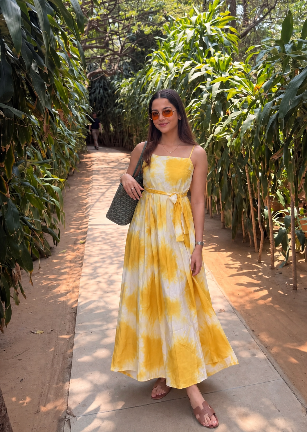 Yellow Lehariya Belted Dress - Sukkoon Clothing