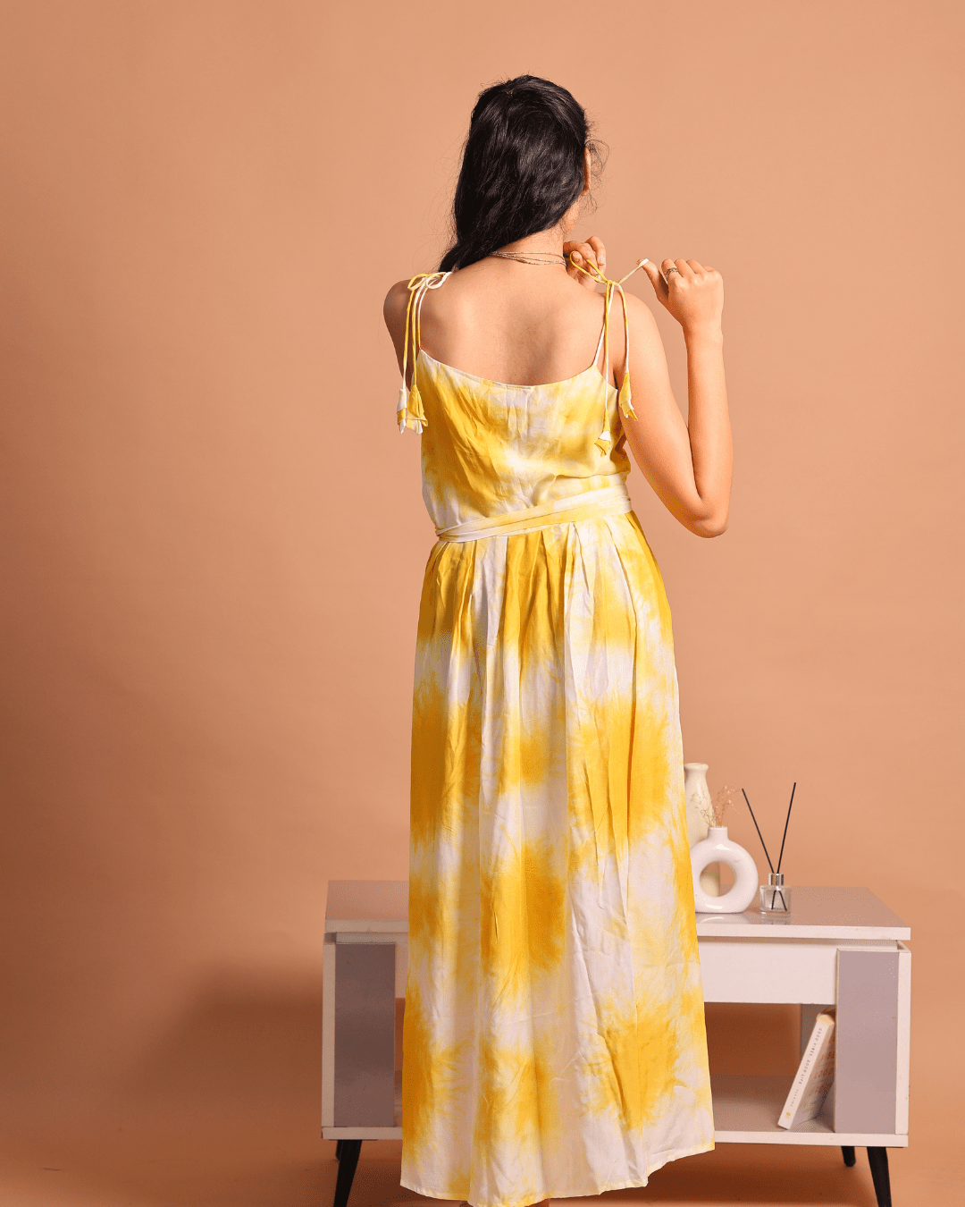 Yellow Lehariya Belted Dress - Sukkoon Clothing